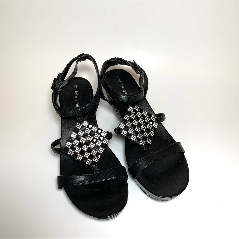 Andrew Geller Alexandra Ankle Strap Platform Wedge Heel Sandals Rhinestone 9.5